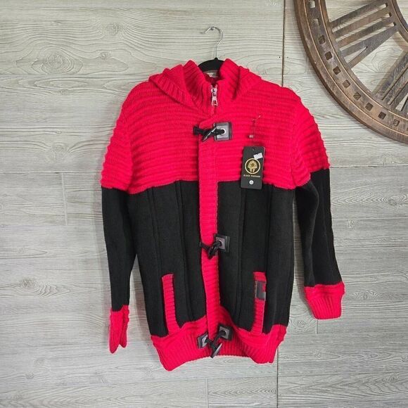 Black Pharaoh Wool Blend Sweater Cardigan Mens XXL NWT Red Black - Picture 1 of 11